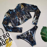 Womens Tie-Dye Bikini Set Long Sleeve Swimsuit_Cwmw0197