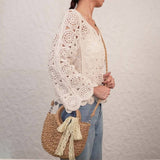 SEMI CIRCULAR HANDMADE PAPER ROPE STRAW BAG_CWAB4701
