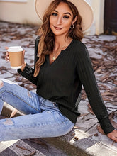 V-Neck T-Shirt Casual Jacquard Texture Knit Top