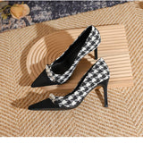 THOUSAND BIRD PLAID SLIM HEEL HIGH HEELS_CWSHH0024