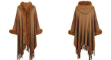 Womens Hooded Cape Striped Knitted Fringe Shawl