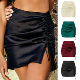 SOLID COLOR PLEATED HIP SKIRT HIGH WAIST SATINSKIRT_CWAB4808