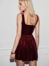 Square Collar Solid Color High-Waisted Dress