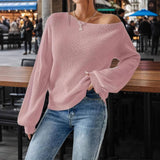 Solid-Color Loose Pullover One-Shoulder Sweater