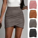 SUEDE SOLID COLOR HIP SKIRT ZIPPER SKIRT_CWAB4799
