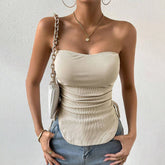Solid Color Drawstring Short Strapless Vest