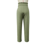 Solid Color Tie Waist High Rise Slim Fit Pants