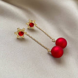 CHRISTMAS SNOWFLAKE RED PEARL EARRINGS_CWAJE1838