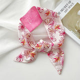 PINK FLORAL SKINNY SCARF HAIR TIE BAG RIBBON_CWASC0708