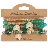 Cwmm10456_Boho Leaf Charm Multi Layer Beaded Bracelet
