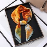 Vintage Letter Print Satin Square Scarf For Women_Cwasc0809