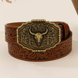 BULL HEAD ALLOY BUCKLE PU BULL HEAD EMBOSSED BELT_CWMM3944