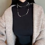 Womens High-End Splicing Long Pearl Necklace