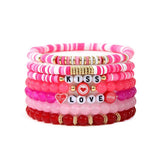 SWEET AND CUTE PINK HEART CLAY BRACELET SET_CWMM3518