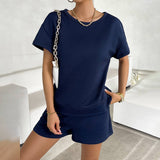Solid Color Knit Top And Shorts Two-Piece Set