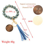 LEOPARD PATTERN WOODEN BEAD BRACELET KEYCHAIN_CWAJE0668