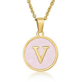 ROUND 18K GOLD STAINLESS STEEL 26LETTERS NECKLACE_CWAJE0683