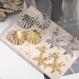 DESIGN STAINLESS STEEL SHELL STARFISH EARRINGS_CWMM5730