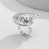 NEW BEACH IMITATION PEARL ADJUSTABLE ALLOY RING_CWMM3237