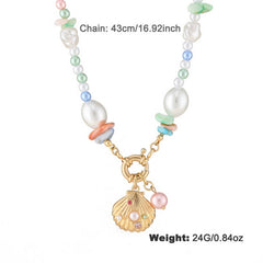 Womens Colorful Pearl Shell Beaded Necklace
