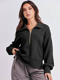 Solid Long-Sleeved Hoodie With Half Zip Collar