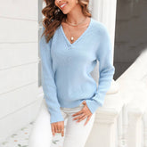 V-Neck Twist Slim Solid Color Sweater Pullover