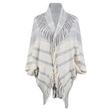 Fringed Cape Coat Knitted Striped Cape Woman