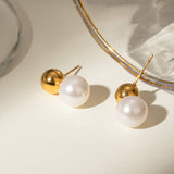 18K GOLD STAINLESS STEEL BEAD GLASS PEARL EARRINGS_CWASC1671