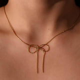 Vintage Titanium Steel Bow Necklace_Cwmm5344
