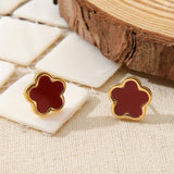 FASHION DOUBLE SIDED FIVE LEAF CLOVER EARRINGS_CWMM3615