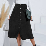 CORDUROY SKIRT SINGLE BREASTED HIGH WAISTLONGSKIRT_CWBSS0372