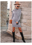 Solid-Color Semi-High Neck Long-Sleeved Dress