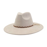 Unisex Suede Wide Brim Fedora Hat Couple Style_Cwah04448