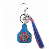 Western Bull Head Leather Tassel Sunflower Keychain_Cwab5089