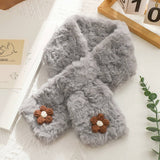 BROWN FLORAL FUZZY SCARF NECK WRAP FOR STUDENTS_CWASC1251