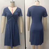 Twisted Pleated Chest Cinched Waist V-Neck Dress