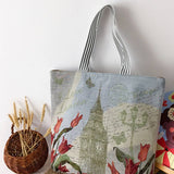 FLOWER JACQUARD CANVAS SHOULDER BAG TOTE BAG_CWAB1677