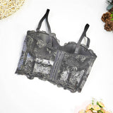 PURE LACE FLOWER EMBROIDERED HERRINGBONE CORSET_CWMM4243