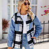 Washed Plaid Denim Long-Sleeved Coat