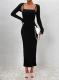 Solid Color Halter Dress Long Sleeve Top