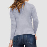 Wide-Striped Solid-Color Long-Sleeved Top