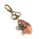 Vintage Punk Bronze Skull Leather Keychain_Cwmm5029
