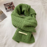 AVOCADO GREEN WOOL KNIT SCARF FOR WOMEN WARM_CWASC1506