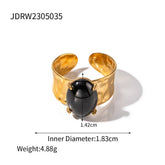 INLAID OBSIDIAN 18K GOLD PLATED WIDE RING_CWAJE1242