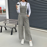 Solid-Color Basic Corduroy Adjustable Overalls