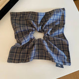 Blue Plaid Scrunchie Soft Gentle Fabric Tie_Cwaha08189