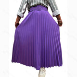 Solid-Color Fashionable Belt Pleated Skirt