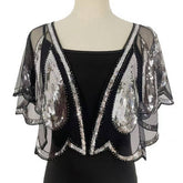 BEADED SEQUIN CAPELET VINTAGE EVENING SHAWL_CWMM8962