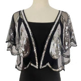 BEADED SEQUIN CAPELET VINTAGE EVENING SHAWL_CWMM8962