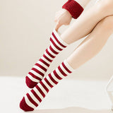 RED BOW COTTON CREW SOCKS FOR WOMEN STRIPED_CWMS1371
